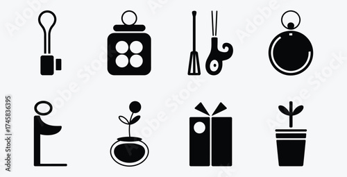Diverse Black Icon Set on White Background for Web Design