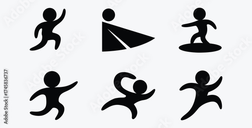 Set of black and white abstract figures in dynamic poses vector