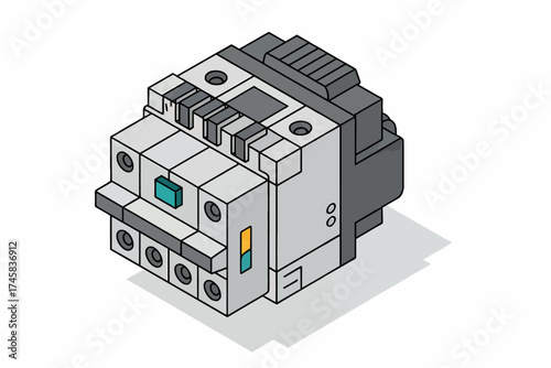 Industrial electrical contactor with multiple terminals and safety features for power distribution systems isolated on white background
