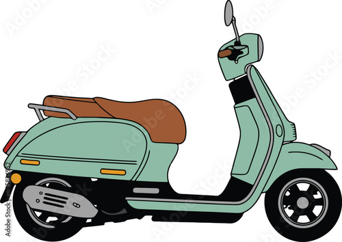 Vintage scooter side view, personal urban transport two wheeler