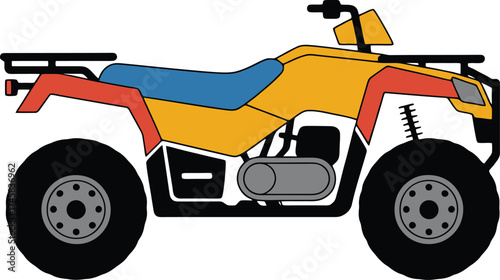 Yellow ATV quad bike vector design with blue seat, off-road vehicle illustration