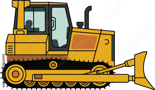 Yellow Bulldozer Construction Machine Tracked Heavy Equipment Earthmover Side View Isolated