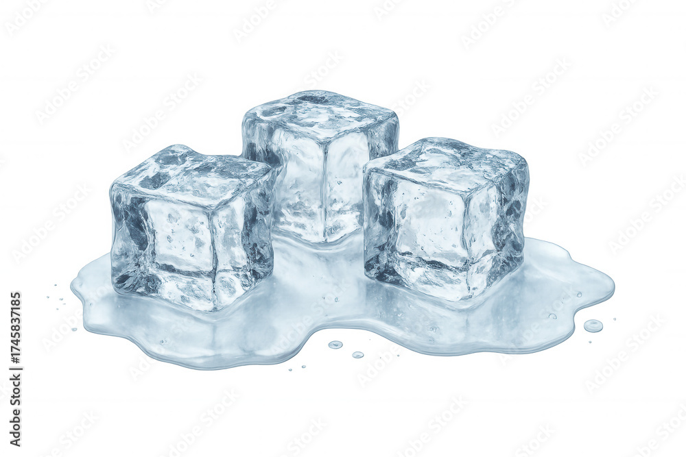 Obraz premium Ice cubes melting, refreshing water chilling drinks, cooling beverage preparation, transparent frozen block on clear background