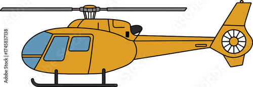 Yellow helicopter flying machine isolated on transparent background, vector illustration
