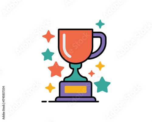 Orange outline trophy cup icon for award and success recognition achievement symbol prize vector graphic suitable for corporate branding, sports logos, and event materials