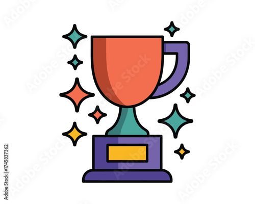 Achievement trophy cup outline symbol in bright orange color representing success, award, and prize vector illustration for certificates, badges, and celebration designs