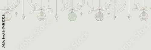 Minimalist Vector Line-Art Christmas Ornaments Border — Gold & Grey on Pale Mint Header with Copy Space for Email, Web & E-card