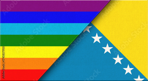 Flags of LGBT and Bosnia and Herzegovina. American and Bosnian National flags