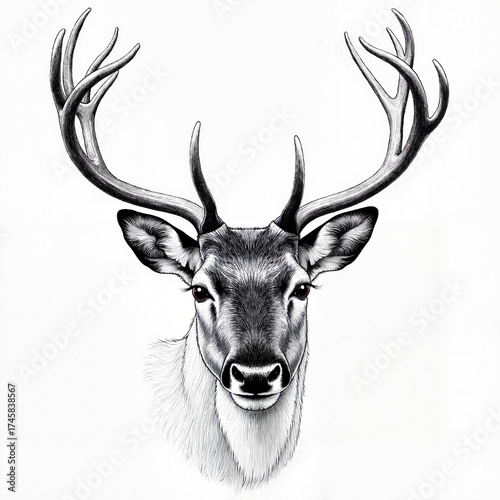 Detailed reindeer head portrait showcasing fur texture, artistic realism