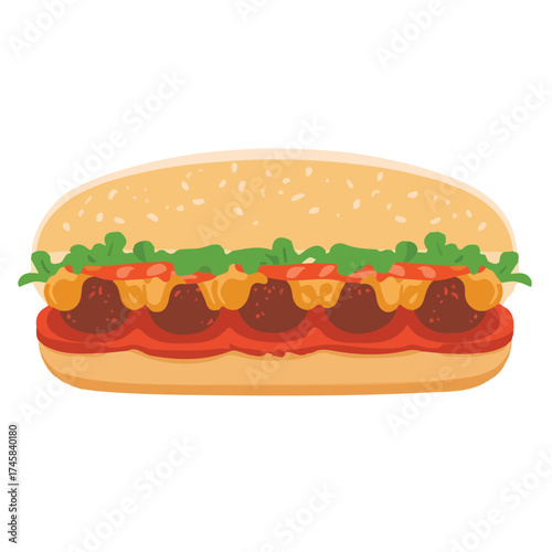 Meatball sandwich design as a vector icon for motion graphics and games