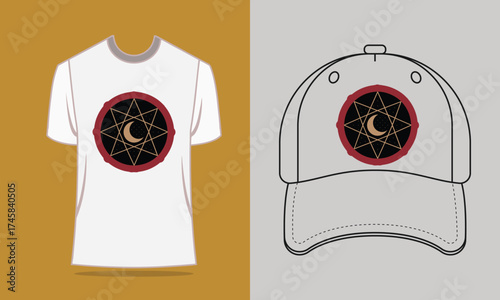 T shirt baseball cap with celestial moon star emblem vector