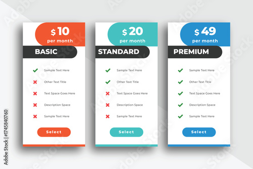 Pricing Table for Subscription Plans