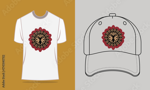 T shirt baseball cap with deer mandala graphic vector 1