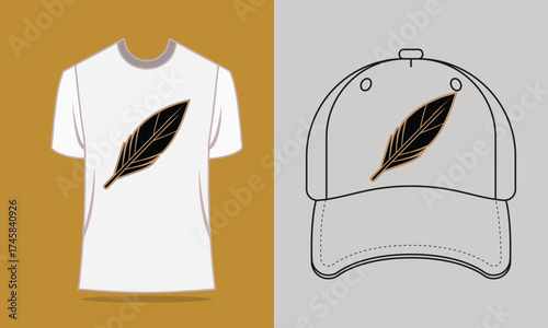 T shirt baseball cap with feather quill graphic vector