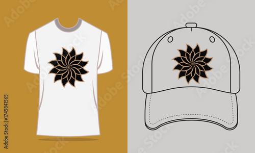 T shirt baseball cap with gold lotus design clothing