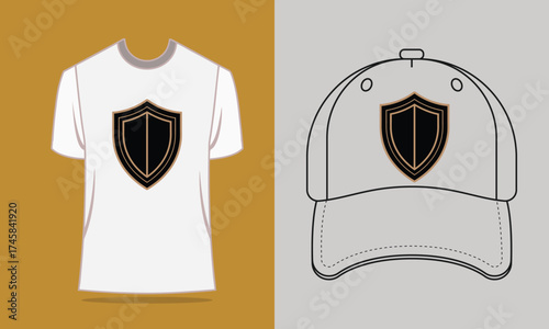 T shirt baseball cap with gold shield logo vector
