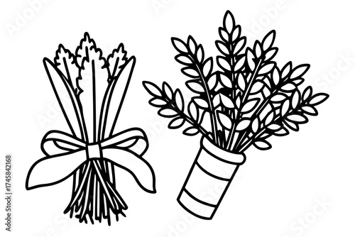 Minimal Herbal Line Art Vector Set – Botanical Outline Illustration Collection on White Background