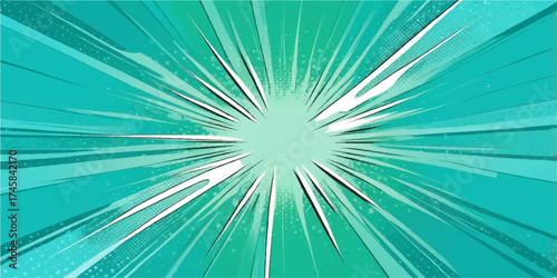 Bright blue sun rays burst across the abstract sky background in a vibrant vector design