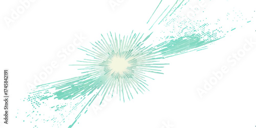 The abstract floral vector illustration features a bright blue and green fractal pattern with a decorative swirl of light and line for a unique background design