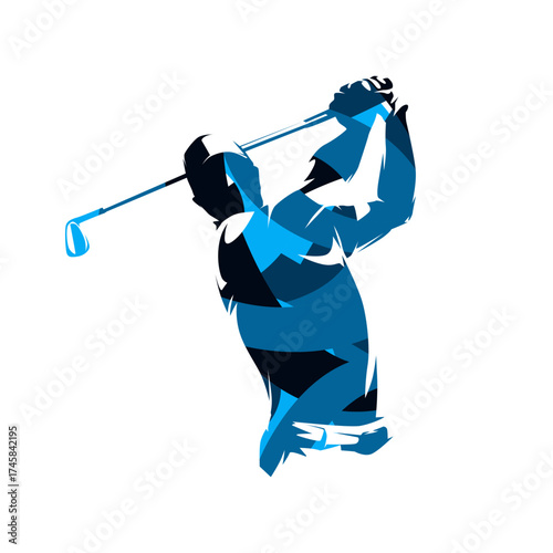 Golf player, abstract blue isolated vector illustration. Golfer
