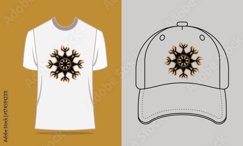 T shirt baseball cap with mirrored deer antler mandala graphic brown