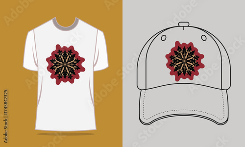 T shirt baseball cap with oak leaf mandala design vector 1
