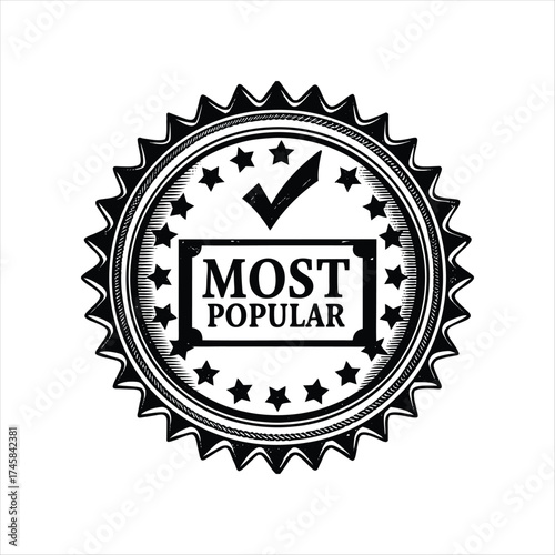 Most popular black and white stamp isolated on white background is a symbol of the best choice