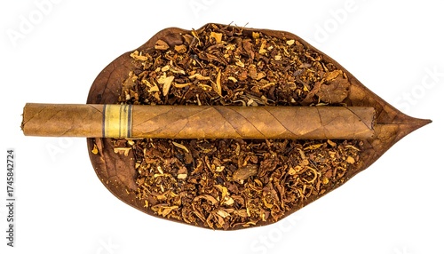 Tobacco leaf with cigar
