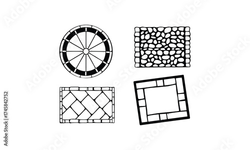 CAD Drawing Set of Circular and Square Stone Patterns for Architecture