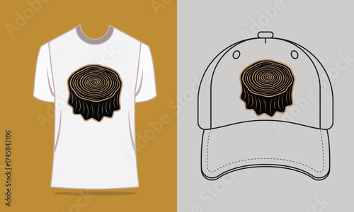 T shirt baseball cap with stylized tree stump graphic vector