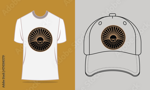 T shirt baseball cap with sunburst graphic vector