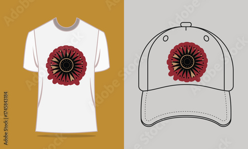 T shirt baseball cap with sunburst graphic vector 1