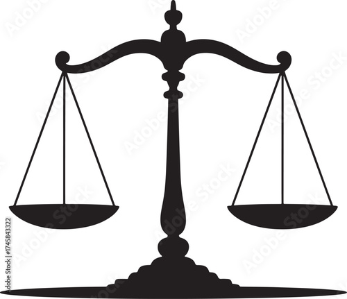 Black silhouette of a justice scales of balance symbol on white background legal