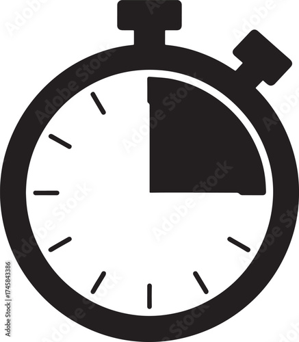 Black silhouette of a stopwatch showing approximately 15 minutes elapsed timer time