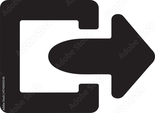 Black stylized exit icon with arrow on white background symbol sign