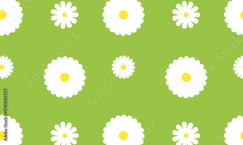 Colorful floral chamomile vector seamless pattern in white color, childish style. Fun symmetric camomile flower illustration. For textile, fabric, wallpaper design.