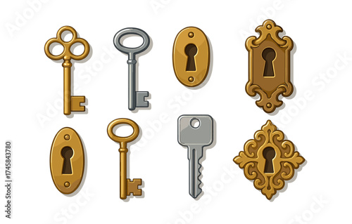 Vintage and modern key and keyhole collection illustrating classic and contemporary designs