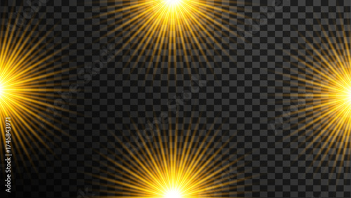 Radiant Golden Sunlight Bursting from Darkness Creating a Dramatic Effect for Graphic Design Projects and Visual Compositions with Transparent Background for Overlays