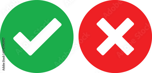 Green Check Mark and Red Cross Icons on White Background correct incorrect