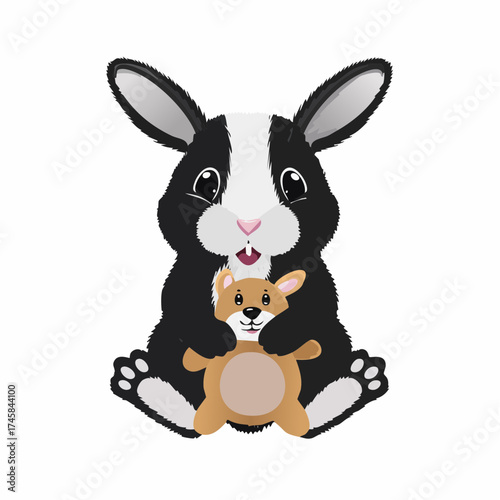 Conejo con Conejo de Peluche.
Adorable conejo jugando con un conejo de peluche