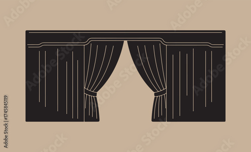 Elegant black velvet curtains drawn open on a stage or window
