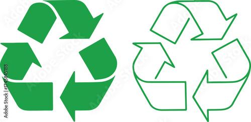 Two green recycling symbols, one solid and one outlined on white icon environment