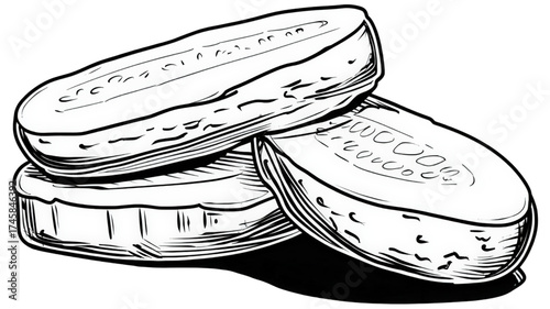 Vintage hand drawn sketch of sliced pickled cucumbers.