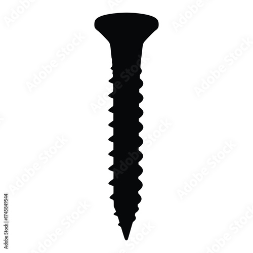 A single black screw illustration against a white background silhouette