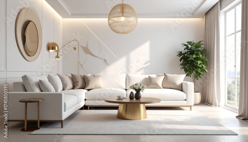 Interior design, modern white living room
