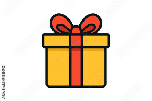 Yellow gift box with red ribbon for Christmas celebration  