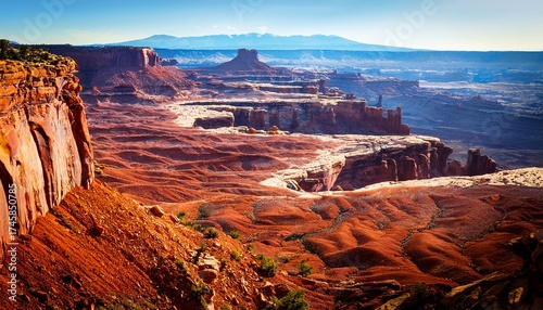 a bird s eye view of the harsh eroded canyon lanscape of the colorado plateau from the mesa arch viewpoint canyonlands national park moab utah southwest usa