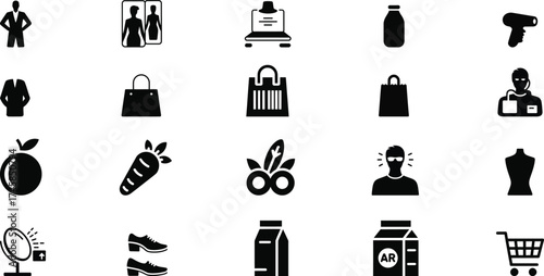 Collection of black shopping and lifestyle icons set