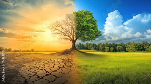 Environmental transformation tree life cycle open field nature photography seasonal changes aerial view climate awareness