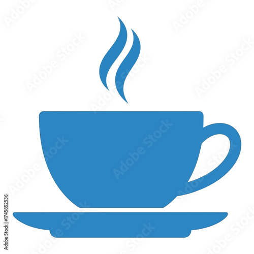 A simple blue illustration of a steaming cup of warm beverage